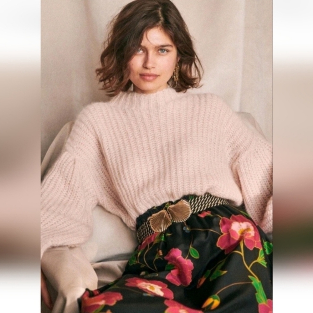 Sezane La Maille Pull Orich Super Kid Mock Neck Sweater Balloon Sleeves Size XS - Picture 3 of 7